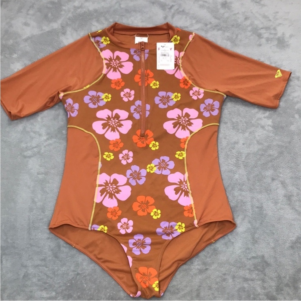 Roxy Floral One Piece Swimsuit - Brown and Pink